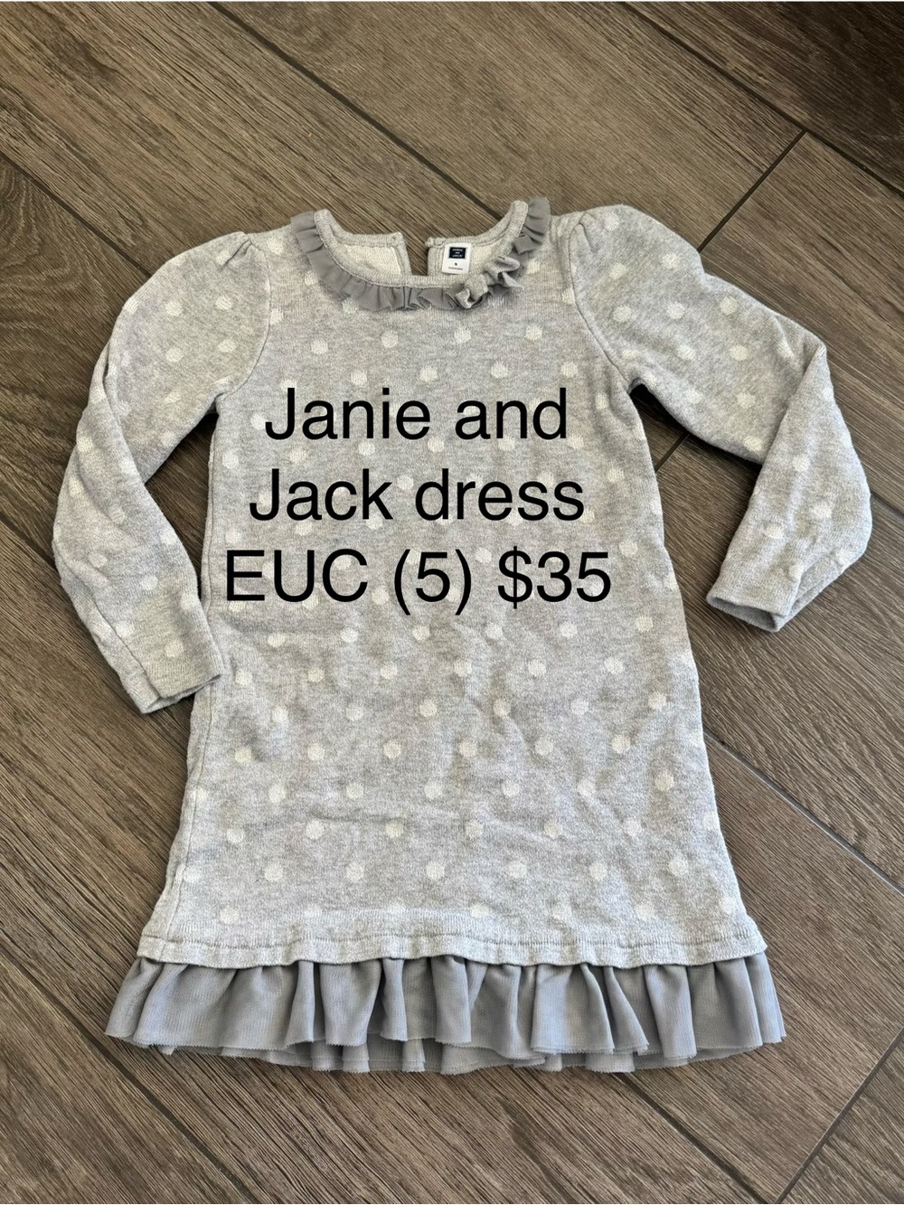 Janie and Jack Light Gray Dot Ruffle Hem Dress